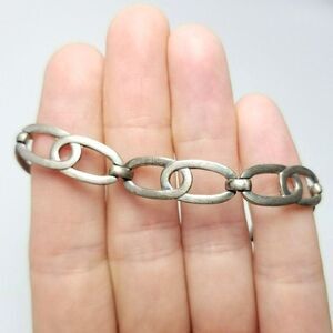 Vintage WRE Sterling Silver Wide Link Chain Bracelet, Signed, Retro, Estate